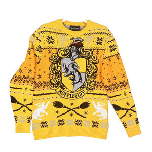 Harry Potter Hufflepuff Sweater Mens Sz M Yellow Black Christmas Unisex Knit
